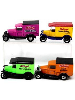 4 Kellogg's Cereal Trucks Matchbox Raisin Bran Corn Pops Apple Jacks Frosted #S-
